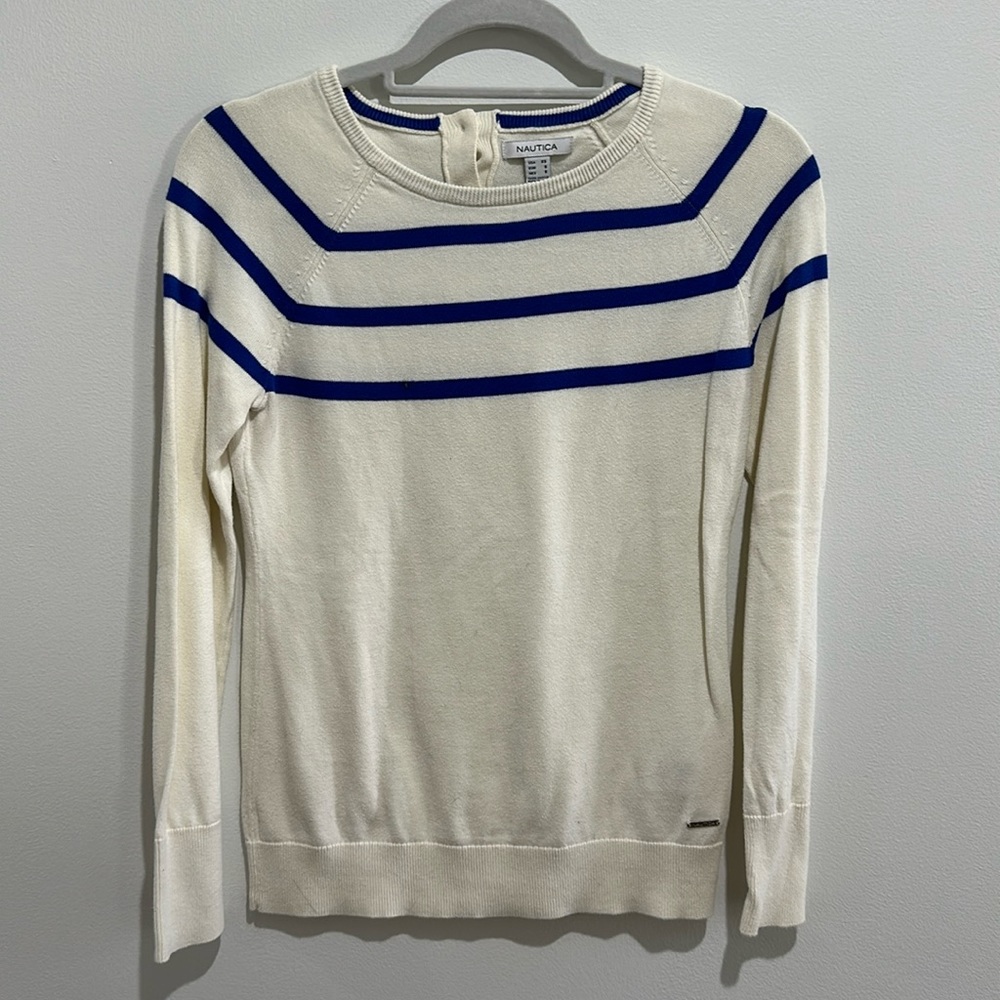 Nautica Women's 3/4 Sleeve Crew Neck Sweater blue White Size XS